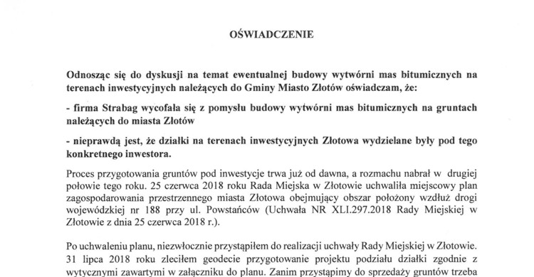 Oświadczenie Burmistrza Złotowa - zdjęcie