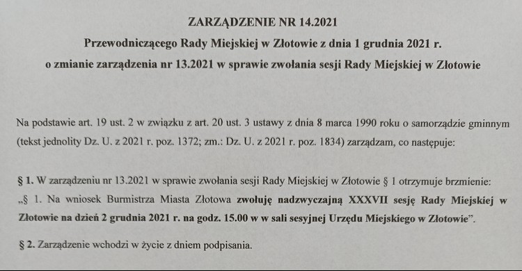 Uwaga! Zmiana terminu Nadzwyczajnej Sesji Rady Miejskiej w Złotowie! - zdjęcie